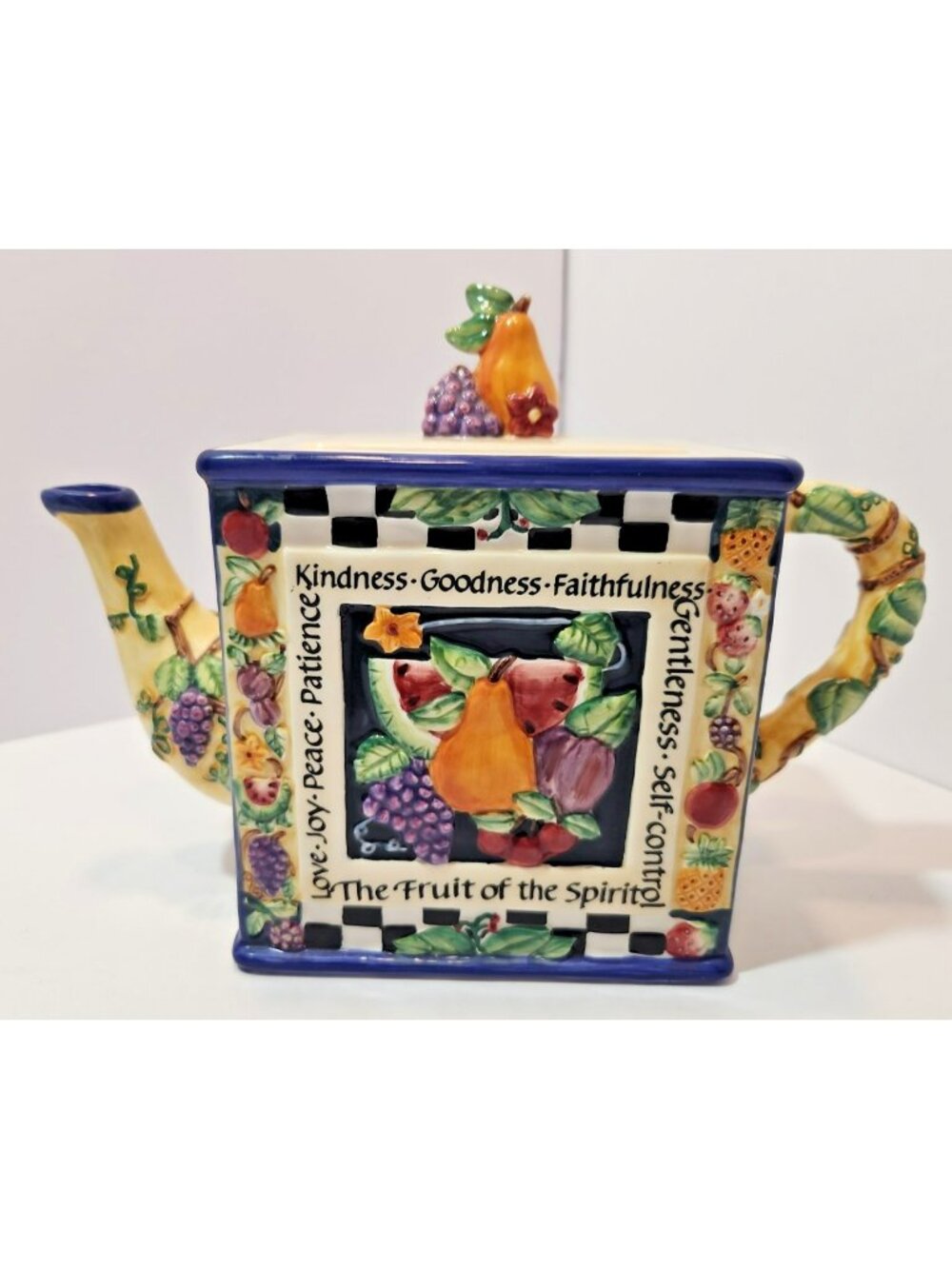 Vintage Porcelain Fruit of the Spirit Teapot with Fruit Colorful Novelty Decor